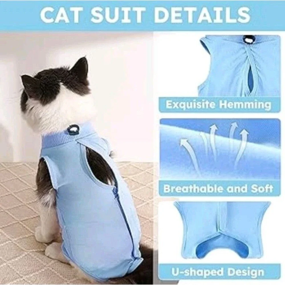 Pet CAT Gray/Blue Recovery Suit sz Medium